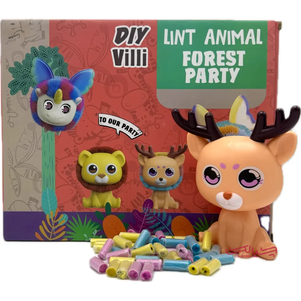 جعبه DIY Villi Lint Animal Forest Party با فیگور گوزن و پرزهای رنگی